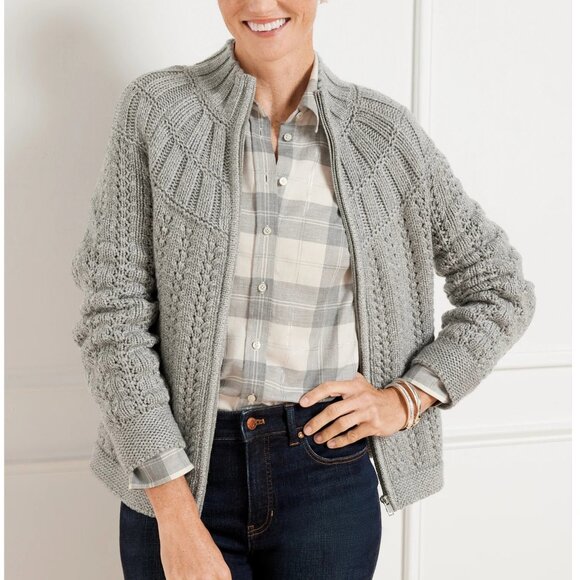 Talbots Size Large Mixed Stitch Cardigan Sweater Gray NWT - Picture 1 of 7